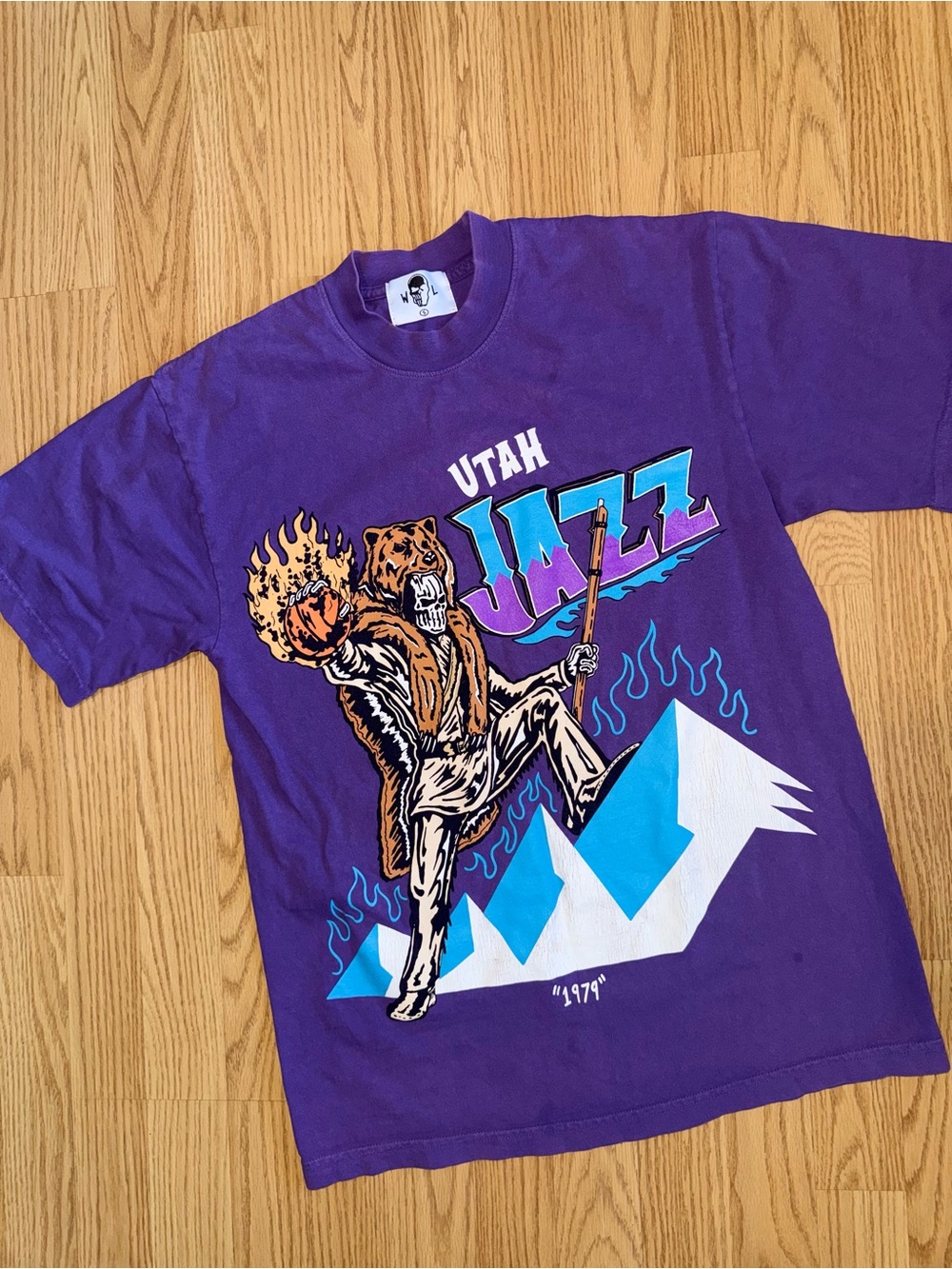 Warren Lotas x Utah Jazz 1979 T-Shirt Small Purple NBA Skeleton Graphic Tee